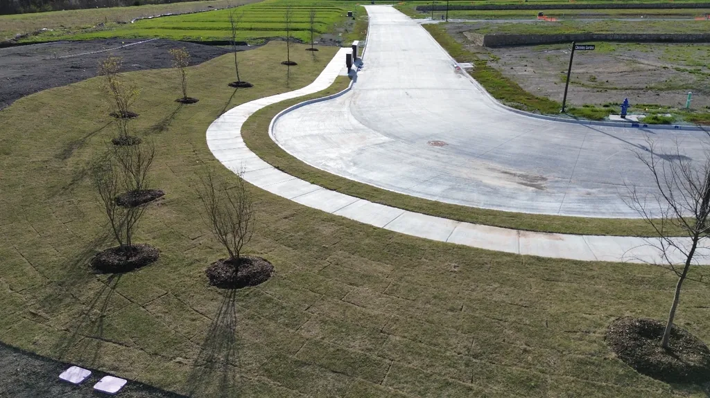 Concrete walking trail in a community common area