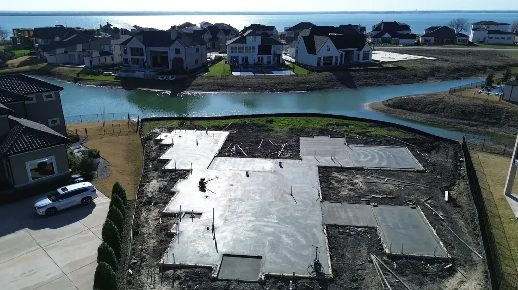 Completed foundations in a new subdivision (aerial)